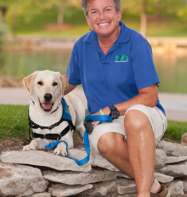 Sally Irvin, ICAN Founder, with an ICAN dog